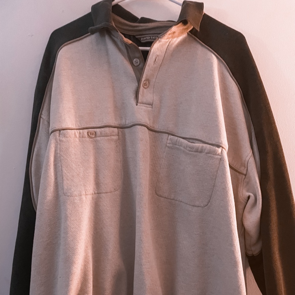 DAVID TAYLOR VINTAGE CREAM HALF BUTTON PULLOVER